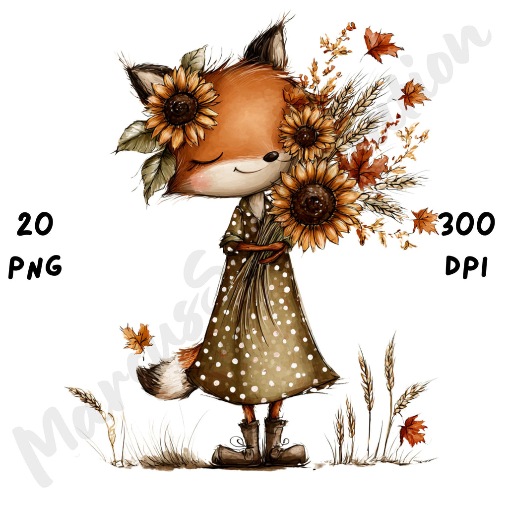 Fall Fox Whimsical Clipart Bundle