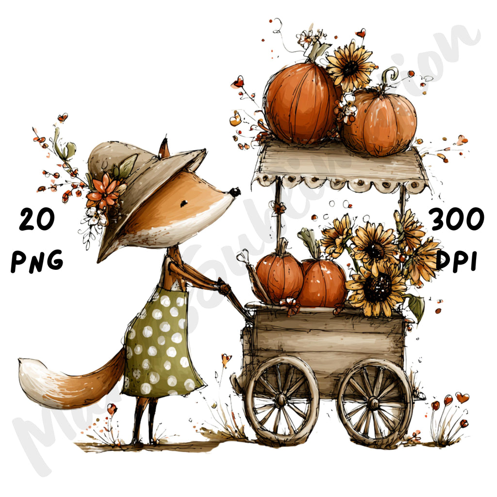 Fall Fox Whimsical Clipart Bundle