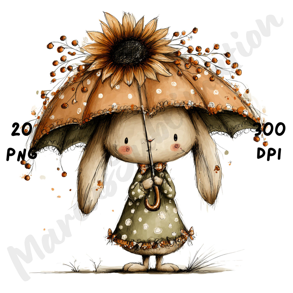 Fall Bunny Whimsical Clipart Bundle