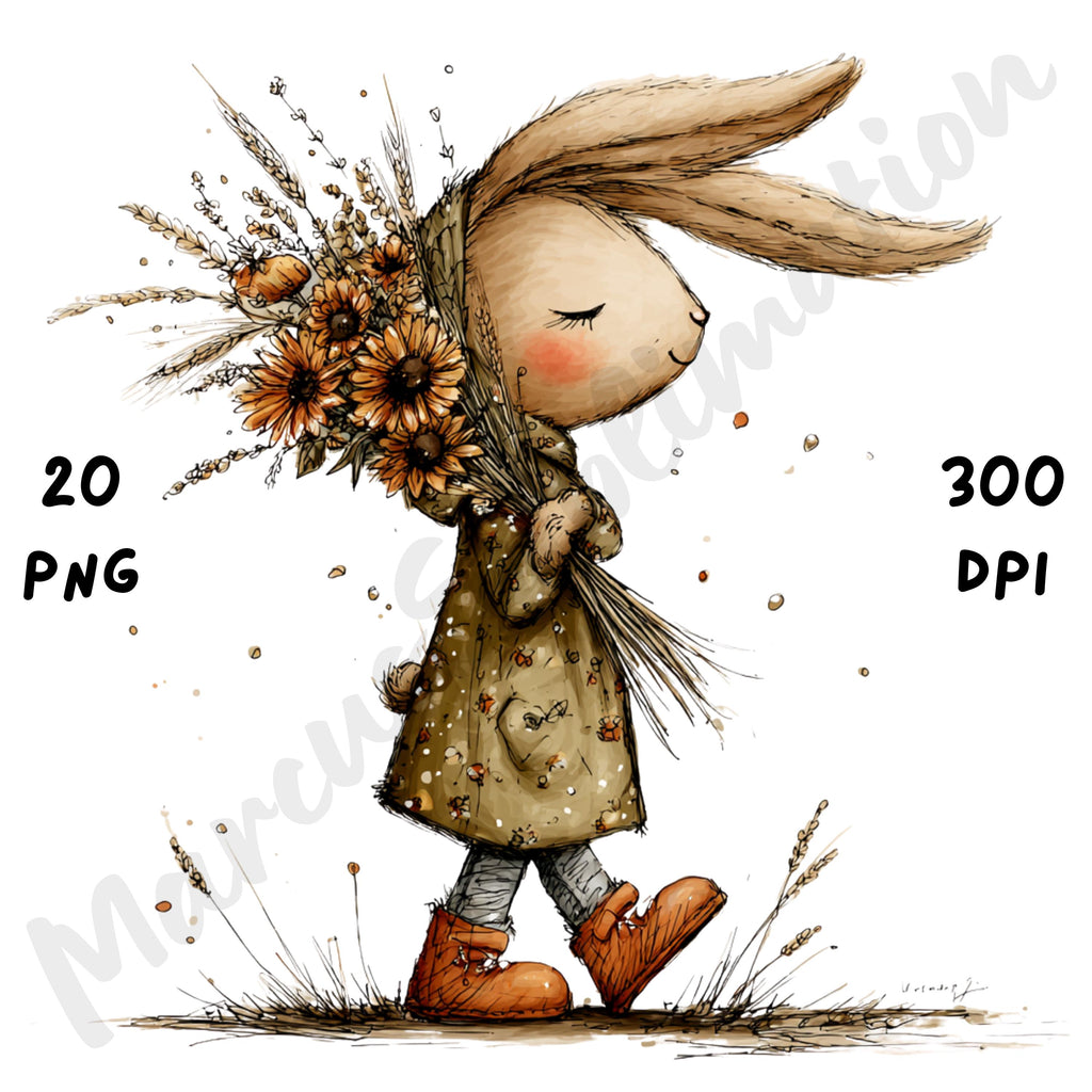 Fall Bunny Whimsical Clipart Bundle