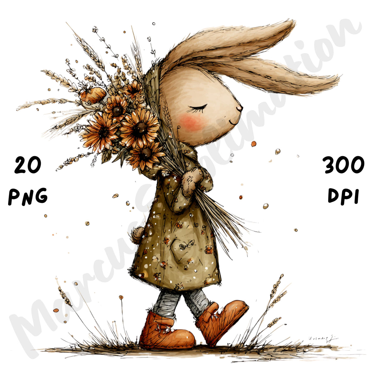 Fall Bunny Whimsical Clipart Bundle