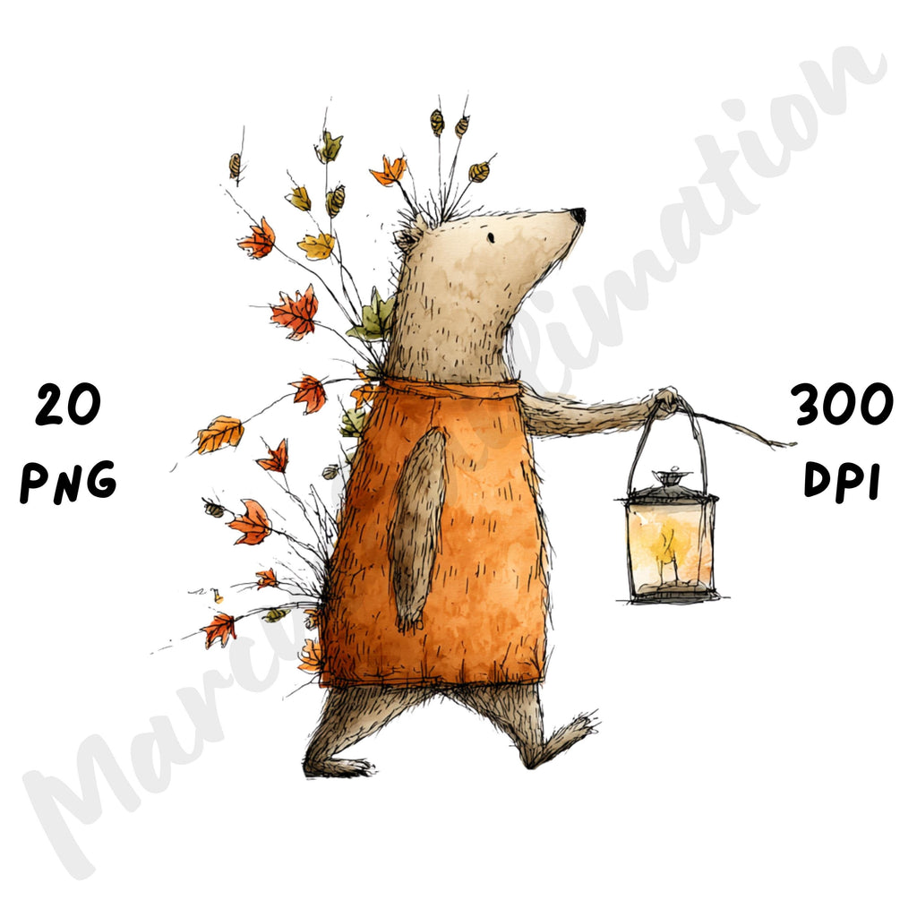 Fall Bear Whimsical Clipart Bundle