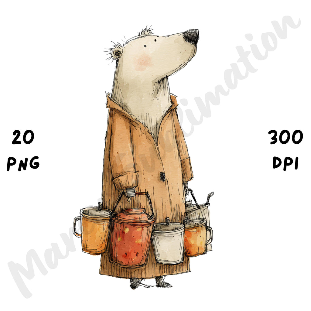 Fall Bear Whimsical Clipart Bundle