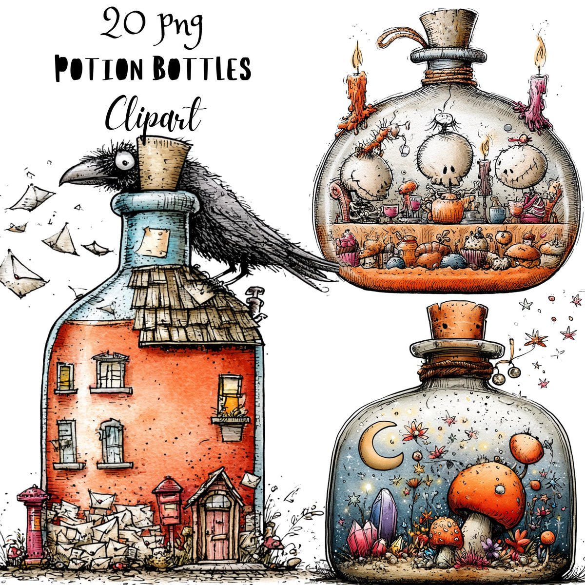 Potion Bottles Quirky Clipart