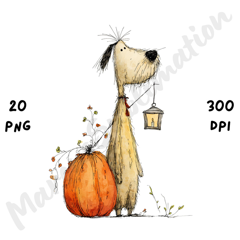 Fall Dog Whimsical Clipart Bundle