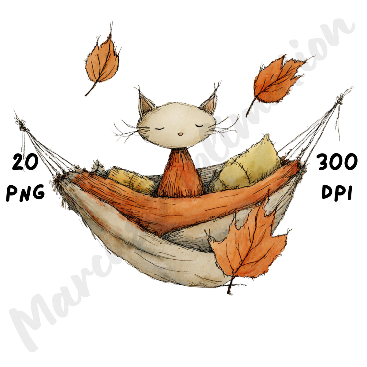 Fall Cat Whimsical Clipart Bundle