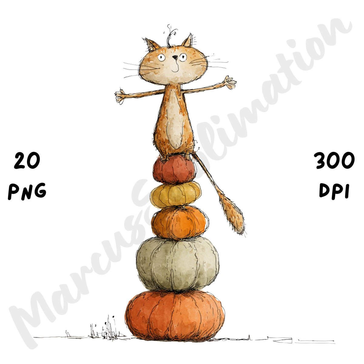 Fall Cat Whimsical Clipart Bundle