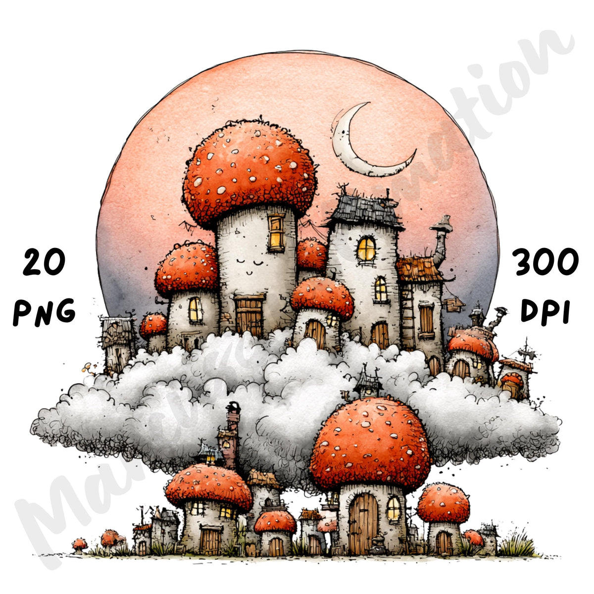 Haunted Mushrooms Quirky Clipart