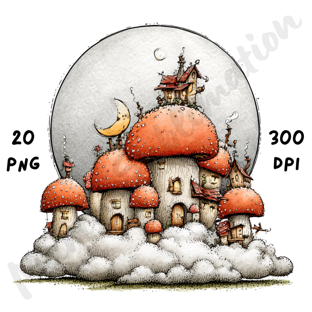 Haunted Mushrooms Quirky Clipart