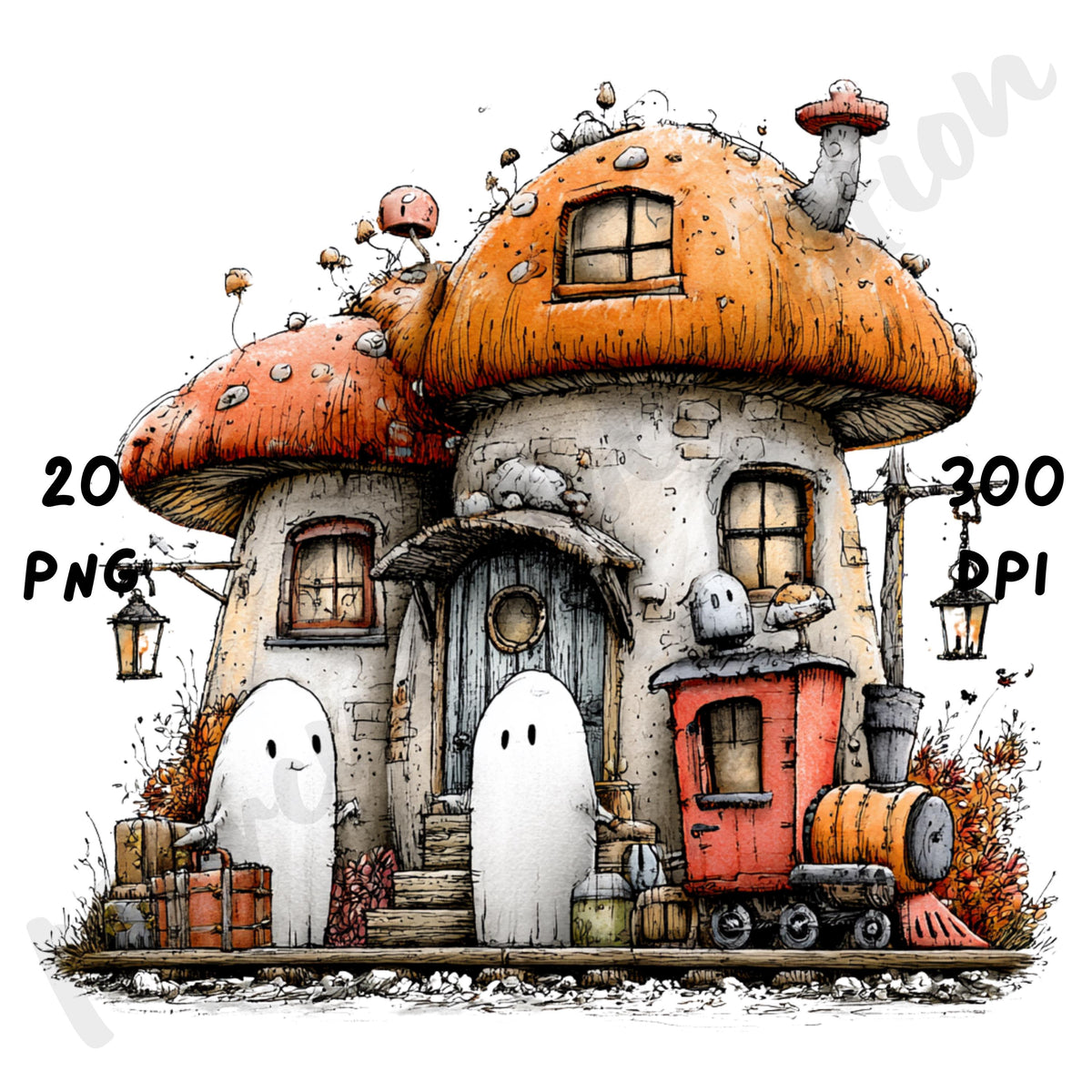 Haunted Mushrooms Quirky Clipart