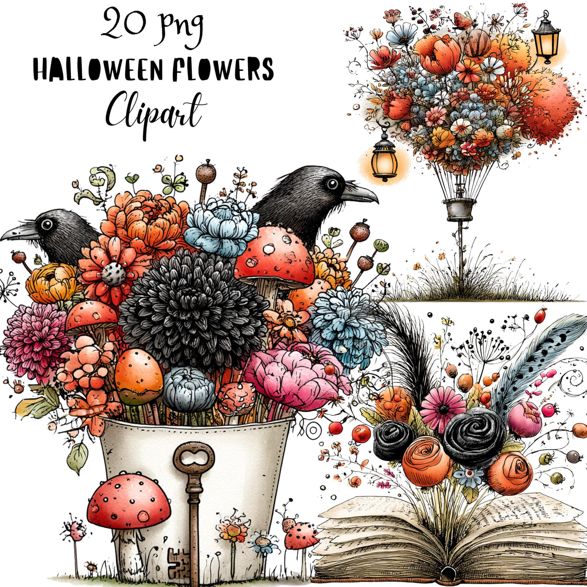 Halloween Flowers Quirky Clipart