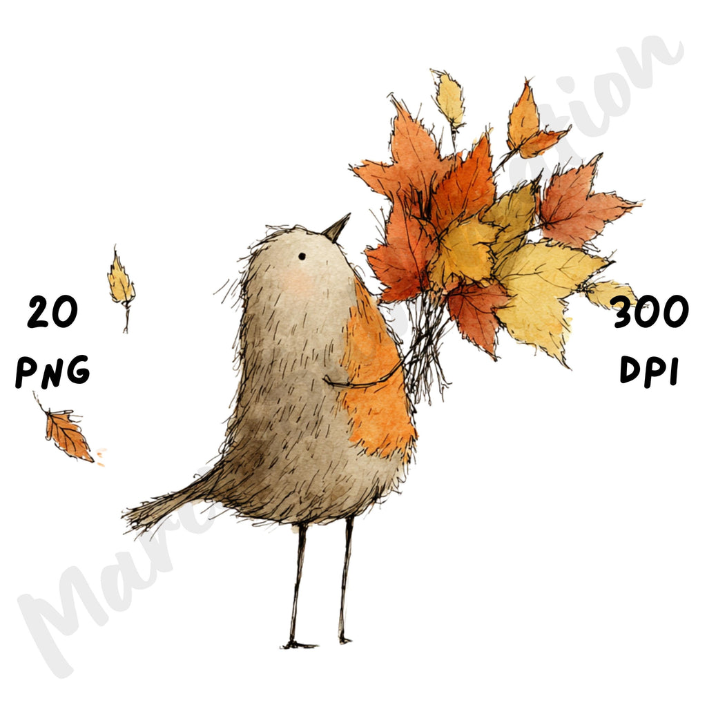 Fall Birds Whimsical Clipart Bundle