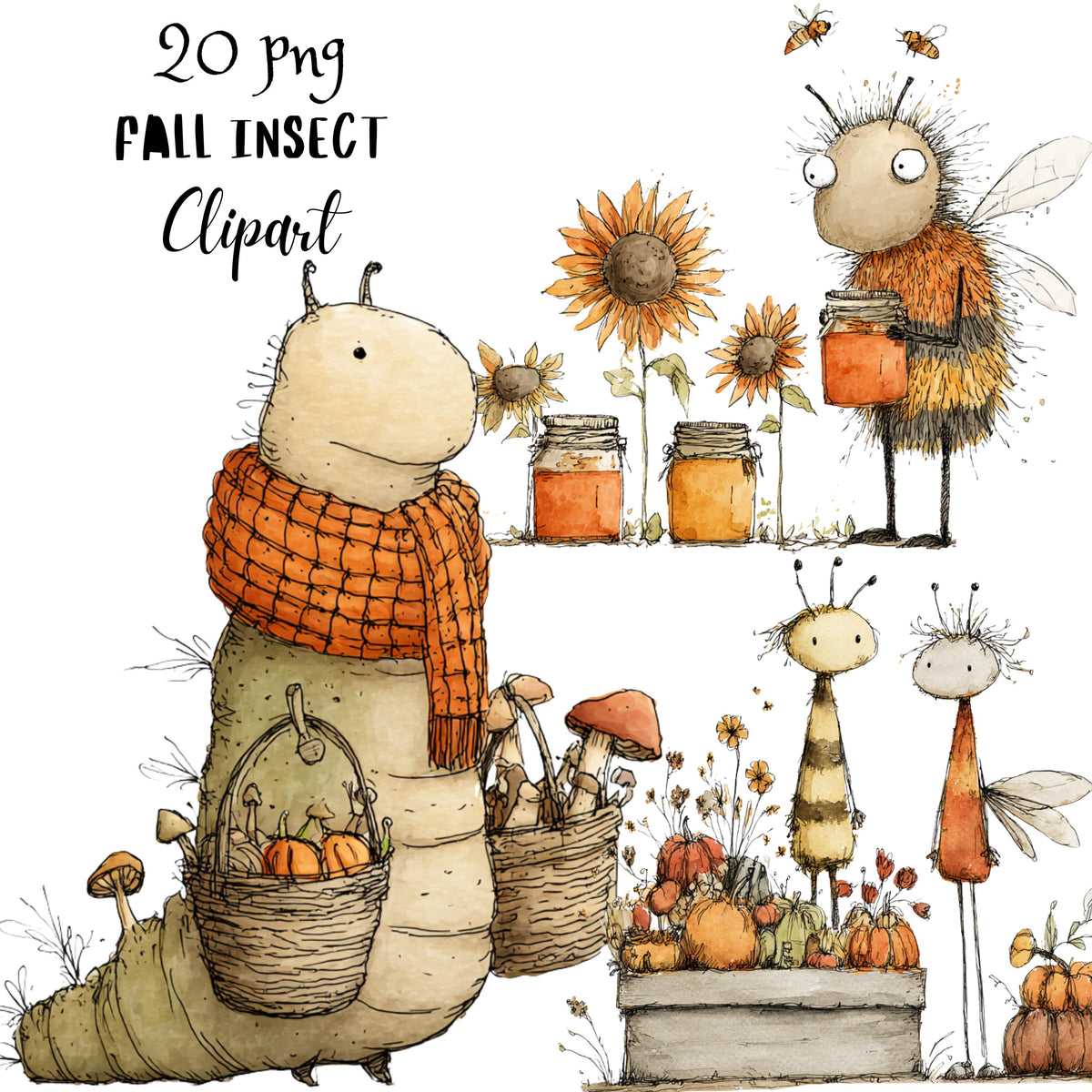 Fall Insects Whimsical Clipart Bundle
