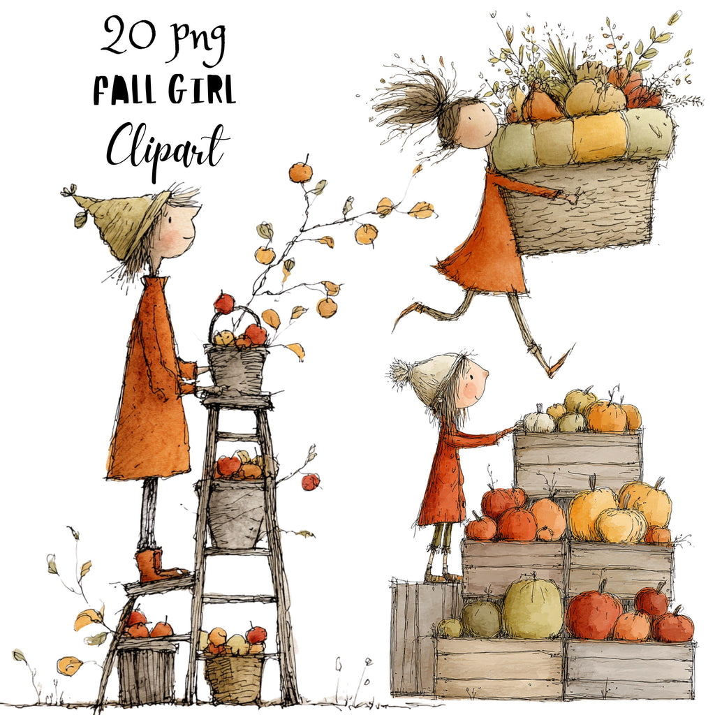 Fall Girl Whimsical Clipart Bundle