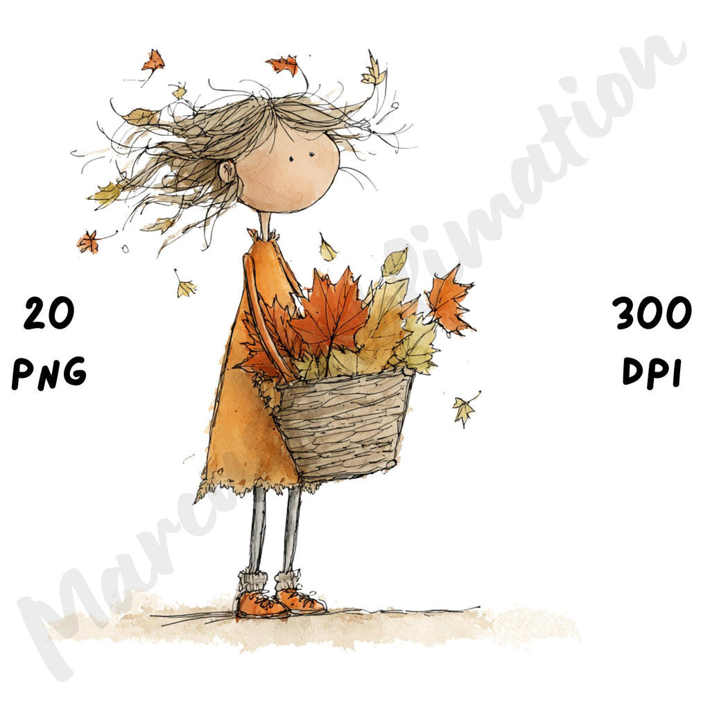 Fall Girl Whimsical Clipart Bundle