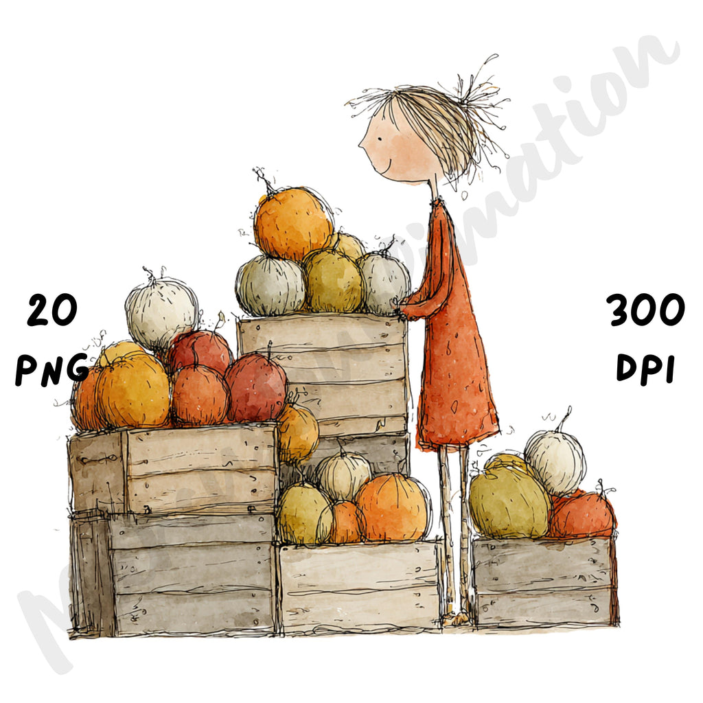 Fall Girl Whimsical Clipart Bundle