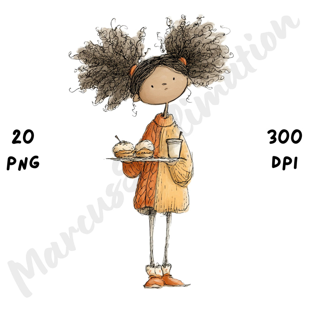 Afro Fall Girl Whimsical Clipart Bundle