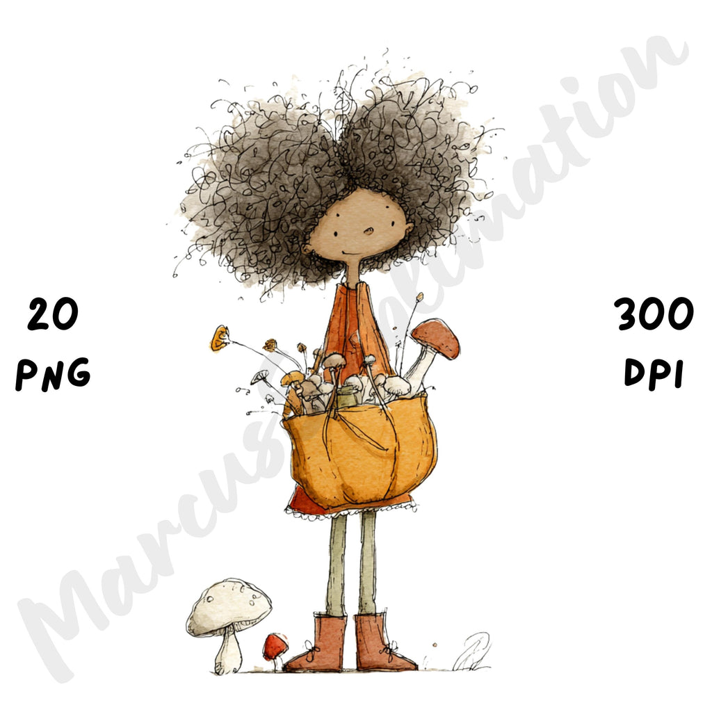 Afro Fall Girl Whimsical Clipart Bundle