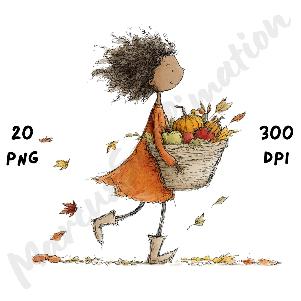 Afro Fall Girl Whimsical Clipart Bundle
