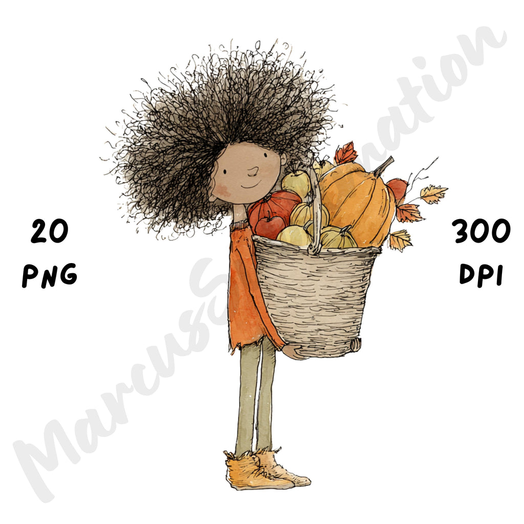 Afro Fall Girl Whimsical Clipart Bundle
