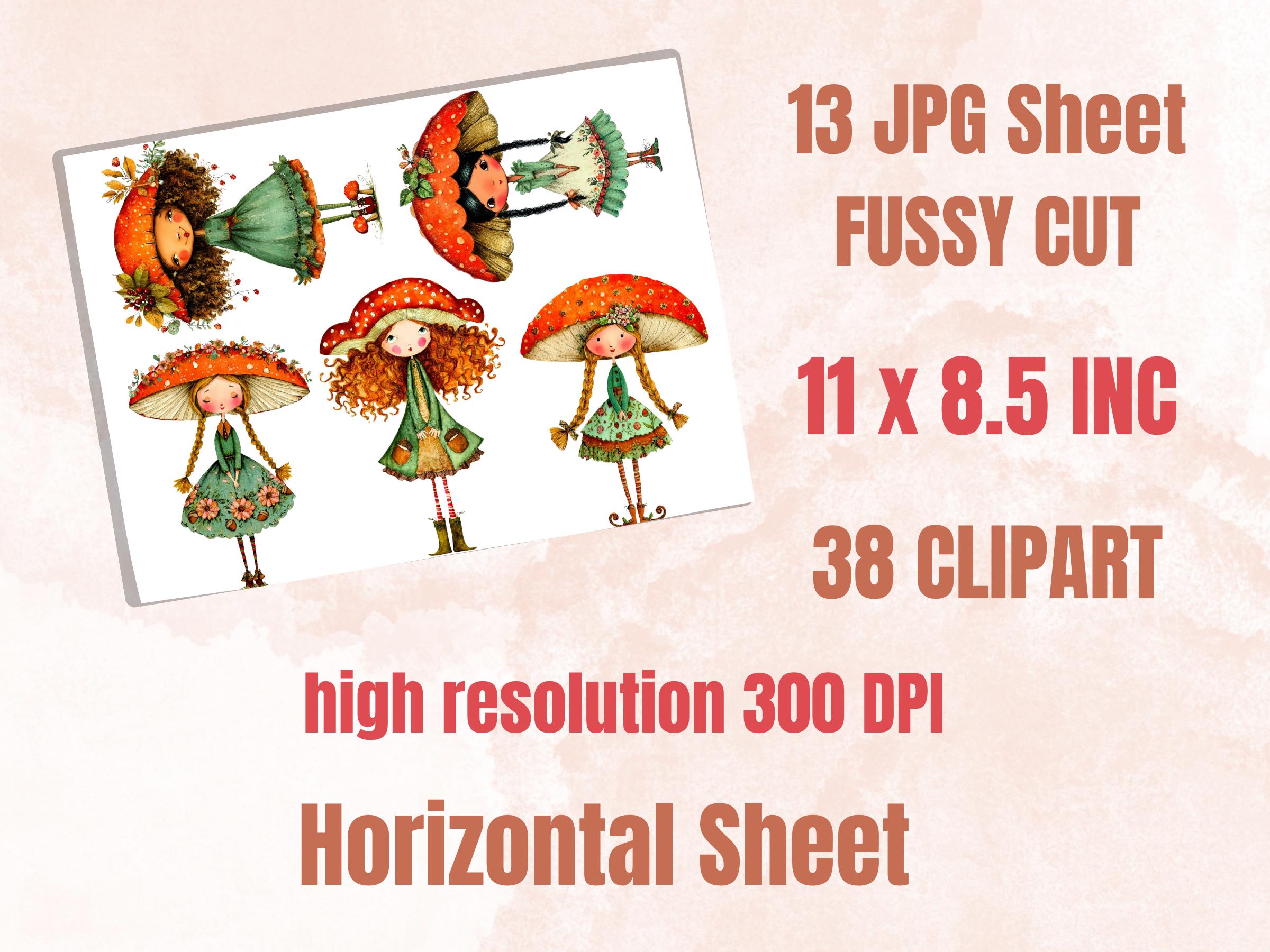 Whimsical Mushroom Girls Fussy Cuts, Printable Cut Outs, Junk Journal Ephemera, Cottagecore Scrapbook Pack, Fantasy Paper Craft