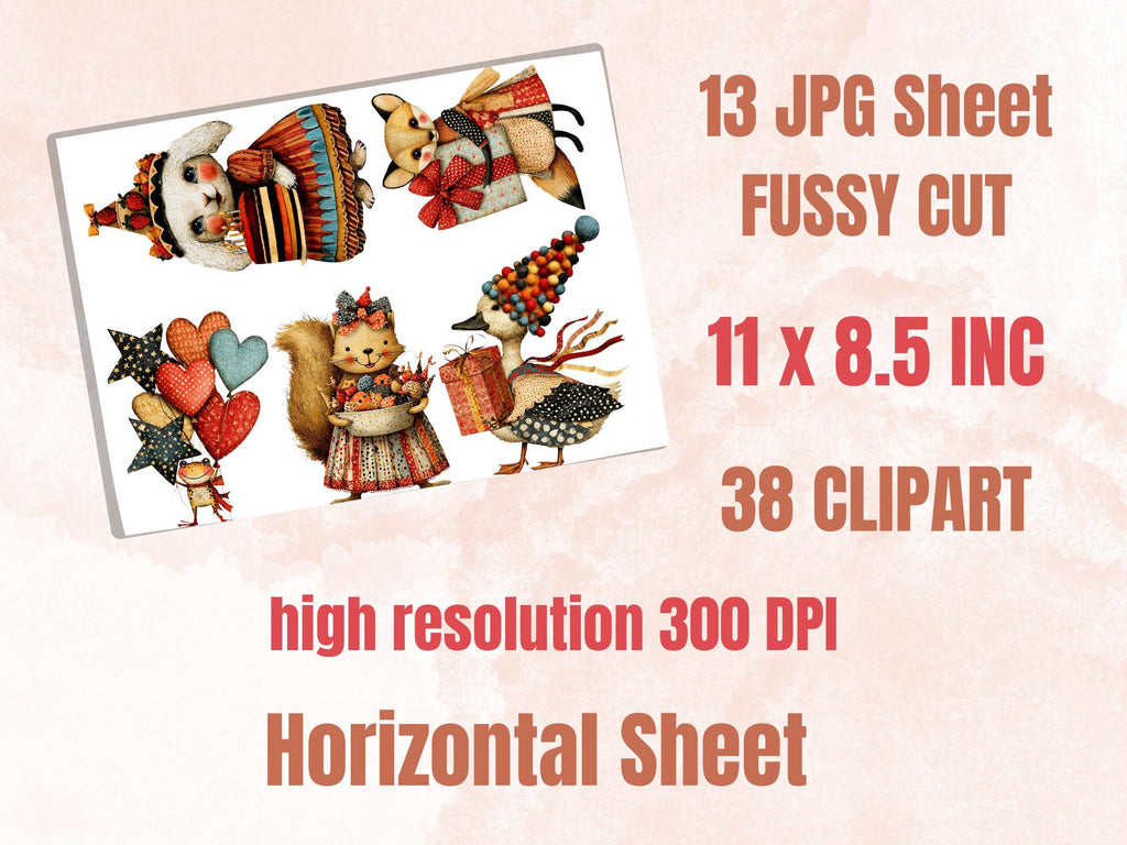 Whimsy Birthday Animals Fussy Cuts, Printable Cut Outs, Birthday Animal Ephemera, Junk Journal Scrapbook Pack, Party Paper Craft