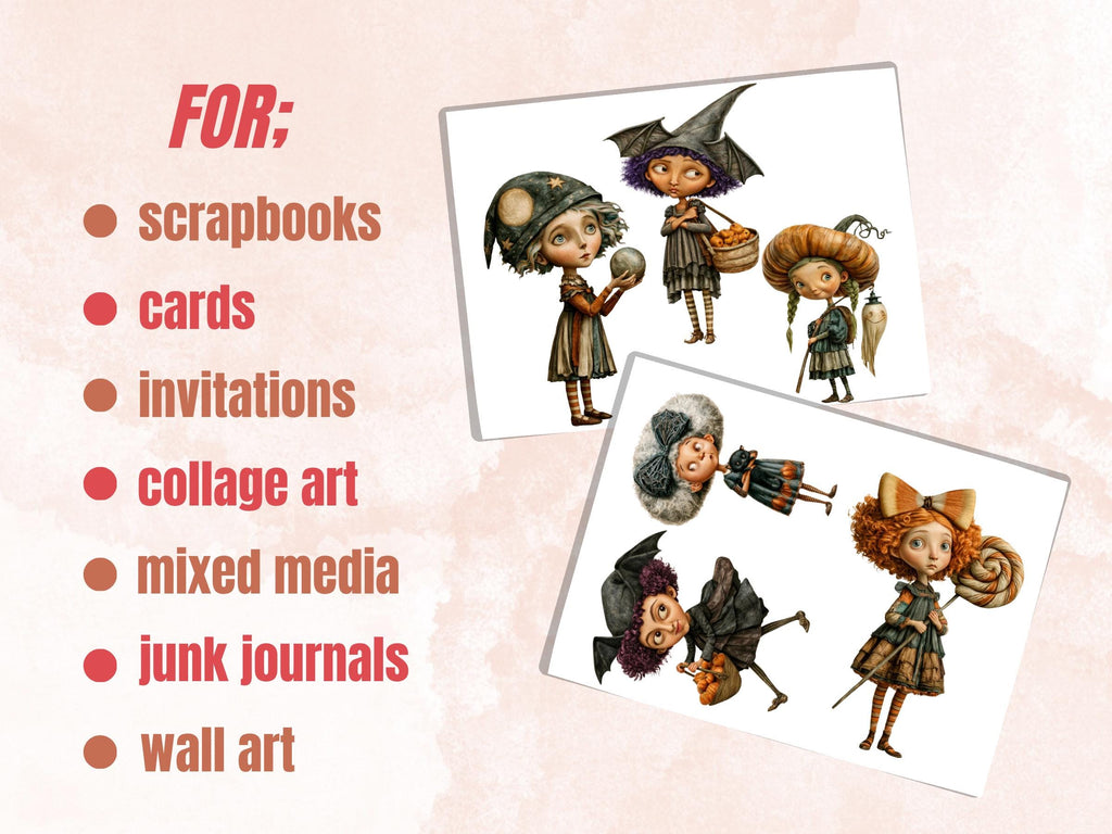 Spooky Girls Fussy Cuts, Printable Cut Outs, Halloween Girl Ephemera, Gothic Junk Journal Scrapbook Pack, Dark Paper Craft