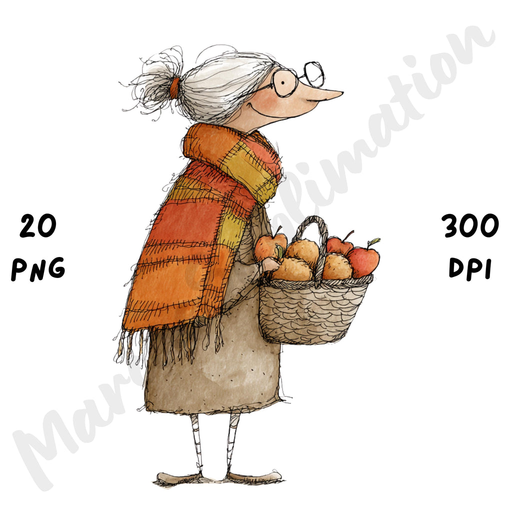 Fall Grandma Whimsical Clipart Bundle
