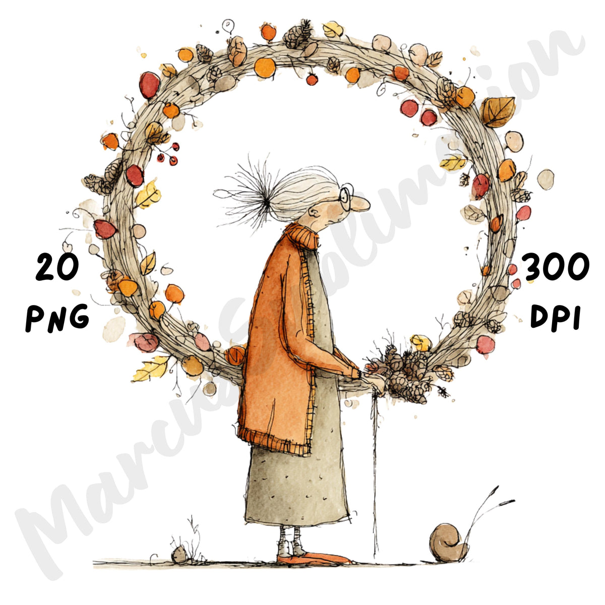 Fall Grandma Whimsical Clipart Bundle