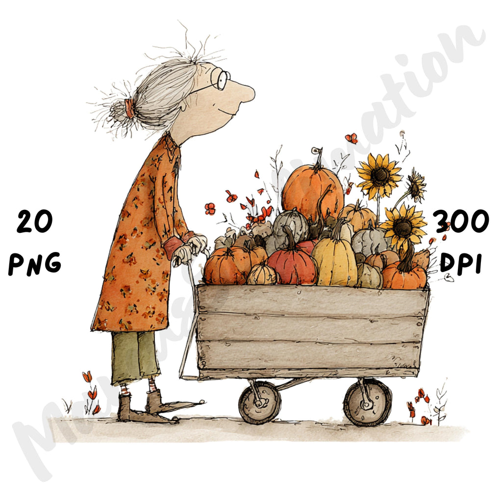 Fall Grandma Whimsical Clipart Bundle