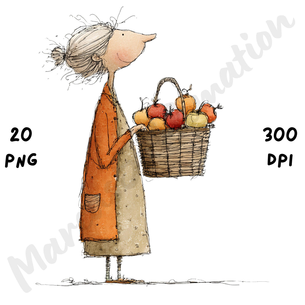 Fall Grandma Whimsical Clipart Bundle