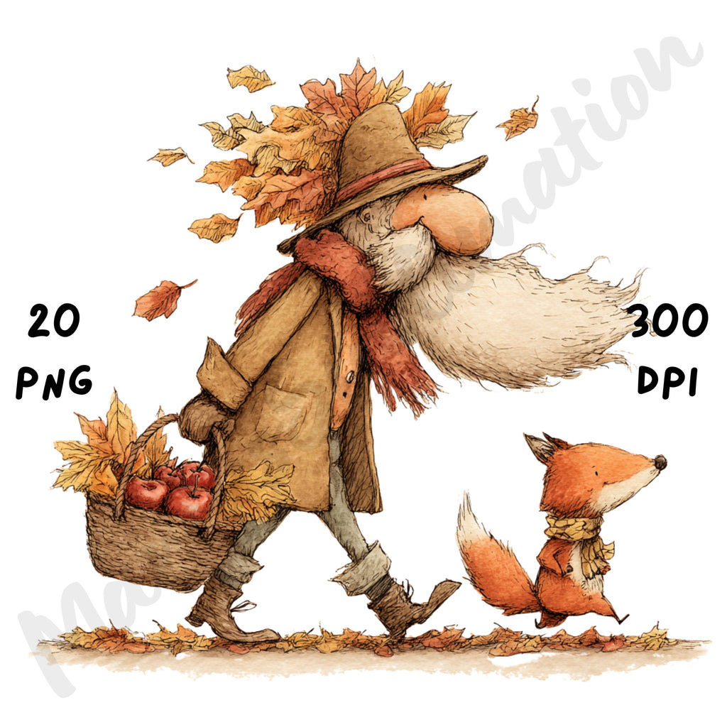 Fall Grandpa Whimsical Clipart Bundle