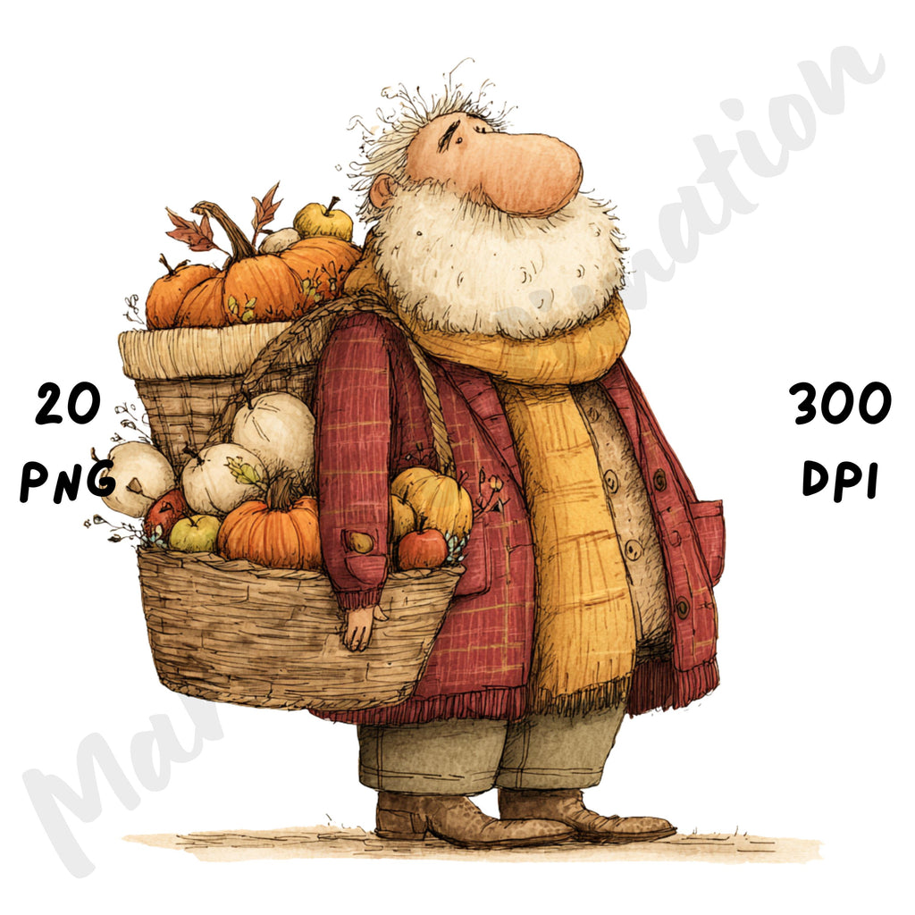 Fall Grandpa Whimsical Clipart Bundle