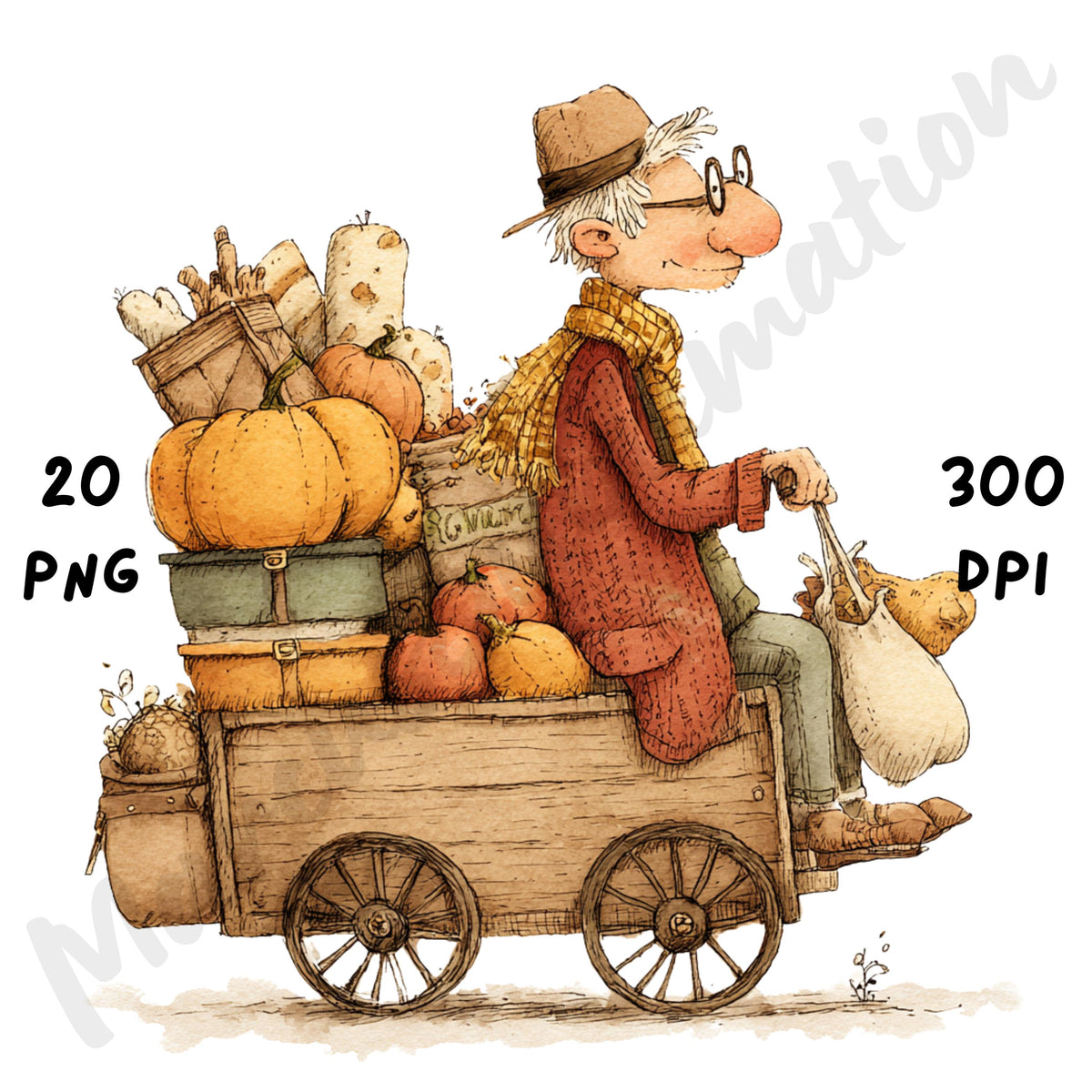 Fall Grandpa Whimsical Clipart Bundle