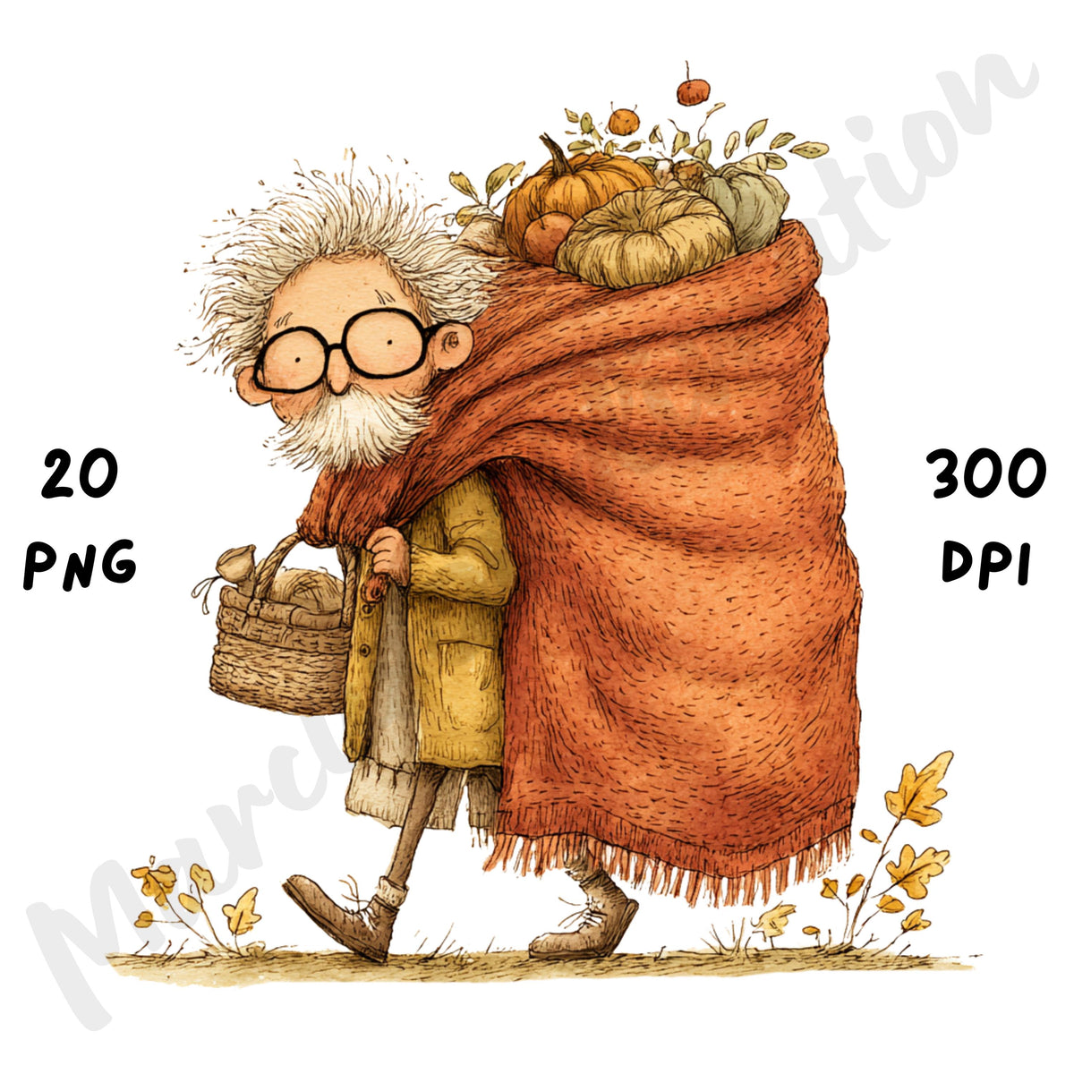 Fall Grandpa Whimsical Clipart Bundle