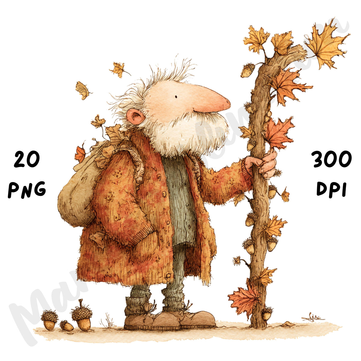 Fall Grandpa Whimsical Clipart Bundle