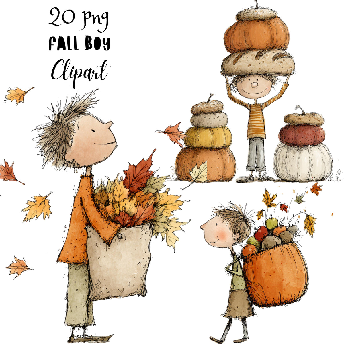 Fall Boy Whimsical Clipart Bundle