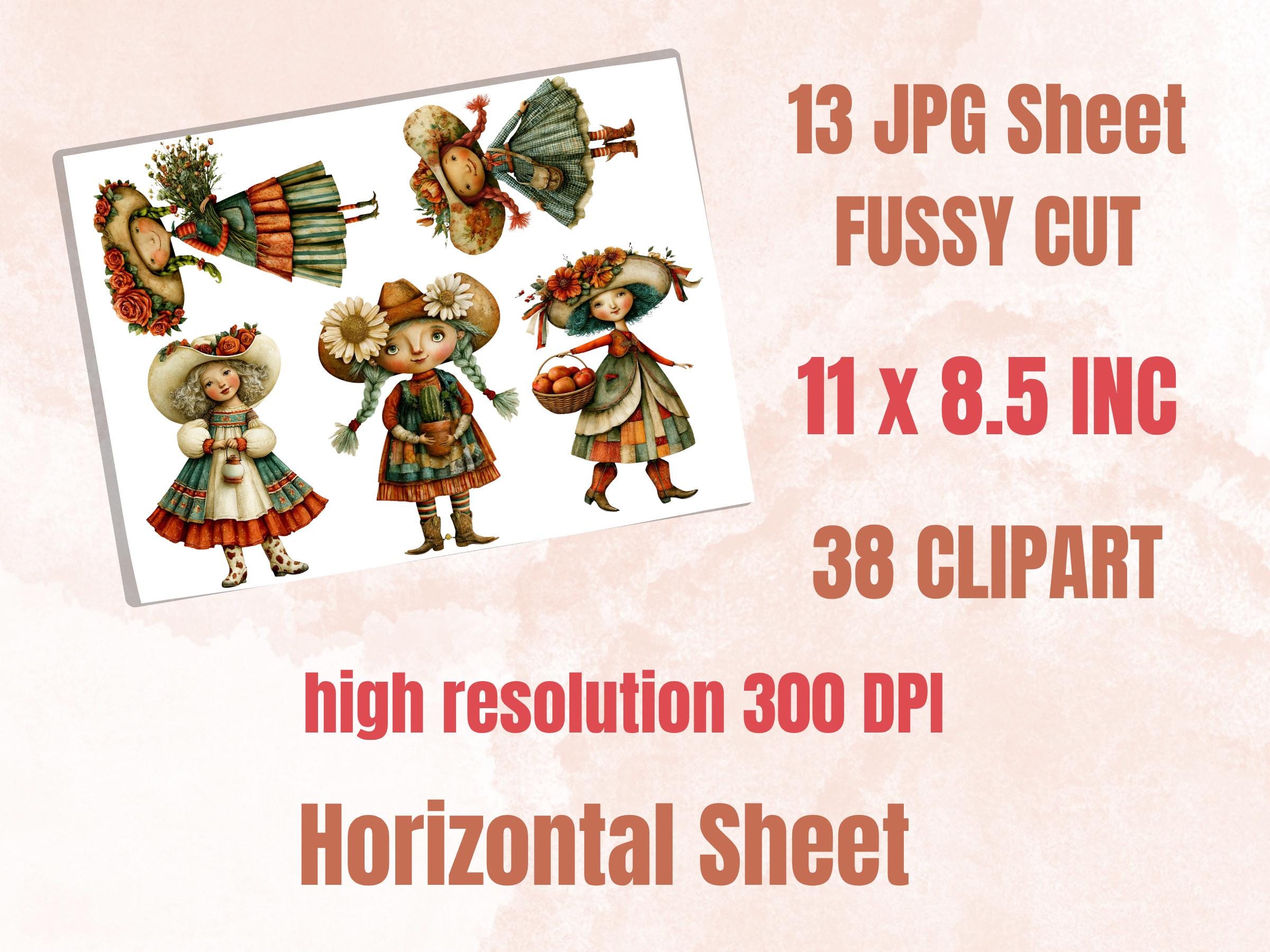 Whimsy Cowgirls Fussy Cuts, Printable Cut Outs, Western Girl Ephemera, Junk Journal Scrapbook Pack, Country Paper Craft