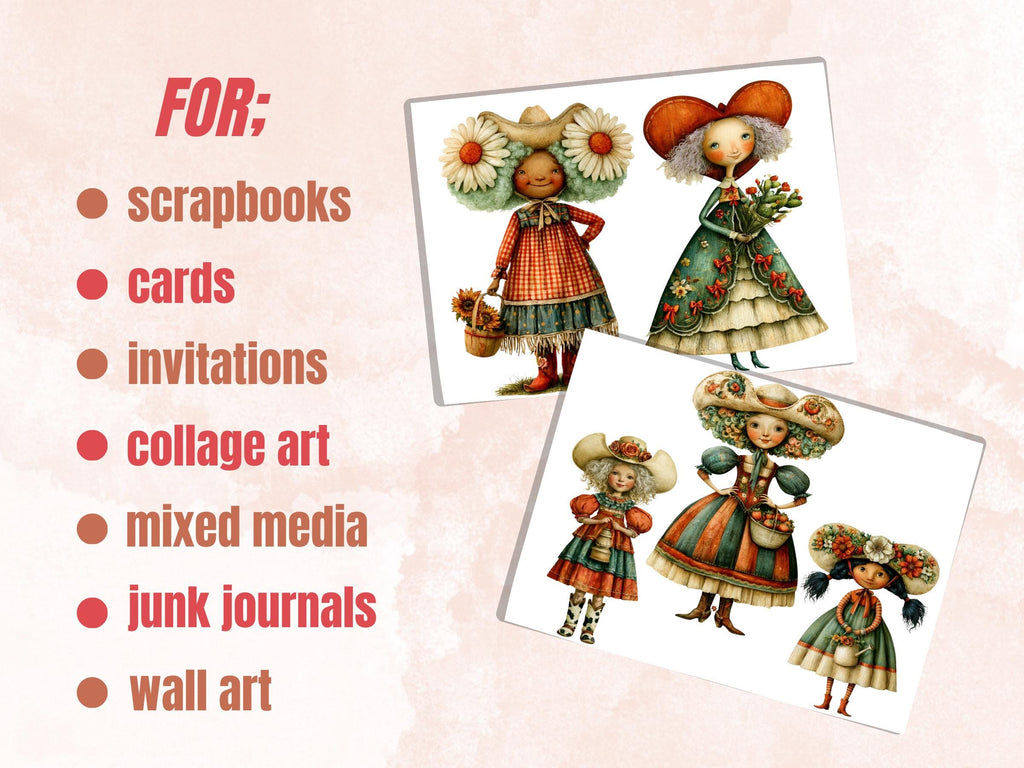 Whimsy Cowgirls Fussy Cuts, Printable Cut Outs, Western Girl Ephemera, Junk Journal Scrapbook Pack, Country Paper Craft