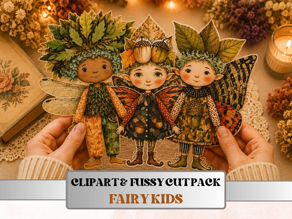 Whimsy Fairy Kids Fussy Cuts, Printable Cut Outs, Fairy Ephemera, Junk Journal Scrapbook Pack, Magical Paper Craft