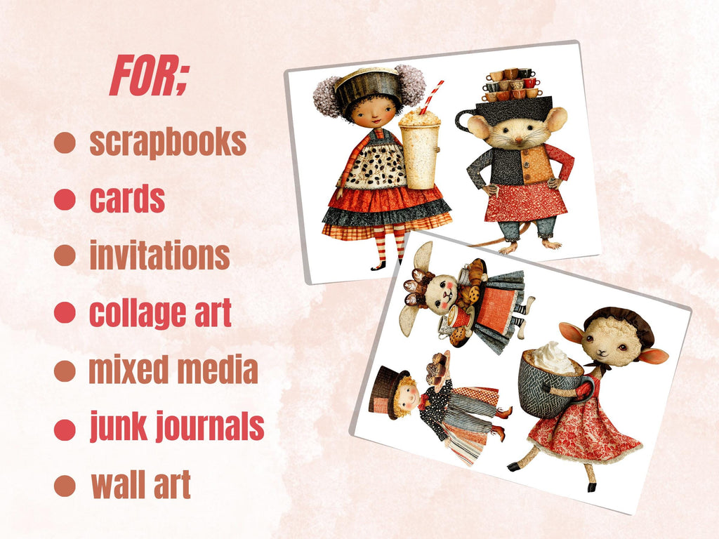 Coffee Cuties Fussy Cuts & Clipart, Printable Coffee Cut Outs, Coffee Ephemera, Junk Journal Scrapbook Kit, Cozy Paper Craft