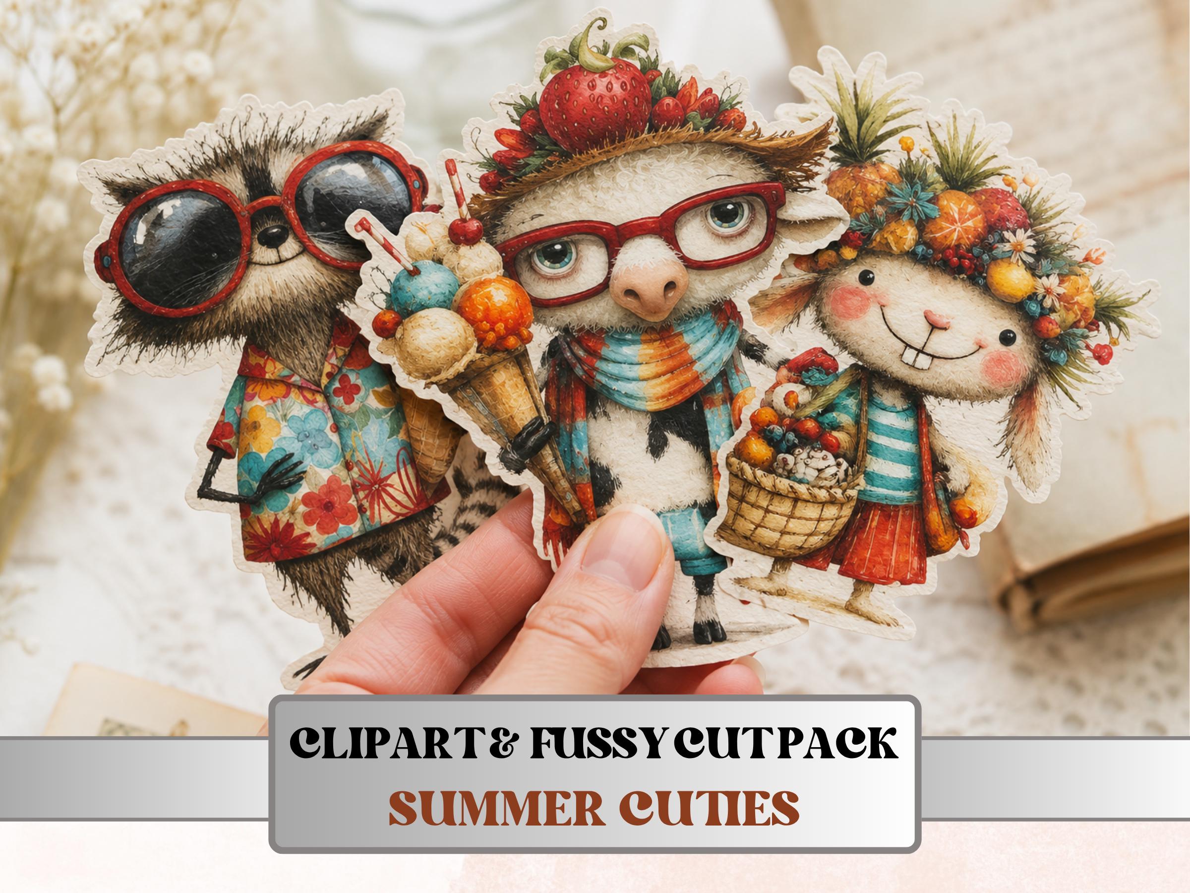 Summer Cuties Fussy Cuts & Clipart, Printable Summer Cut Outs, Summer Ephemera, Junk Journal Scrapbook Kit, Cute Paper Craft