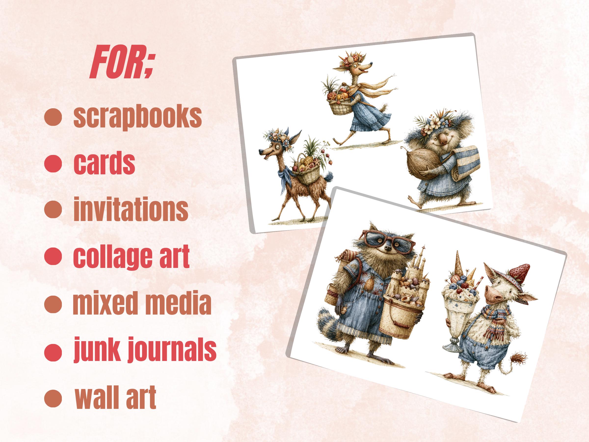 Beach Animals Fussy Cuts & Clipart, Whimsical Beach Animal Cut Outs, Summer Ephemera, Junk Journal Scrapbook Kit, Quirky Paper Craft