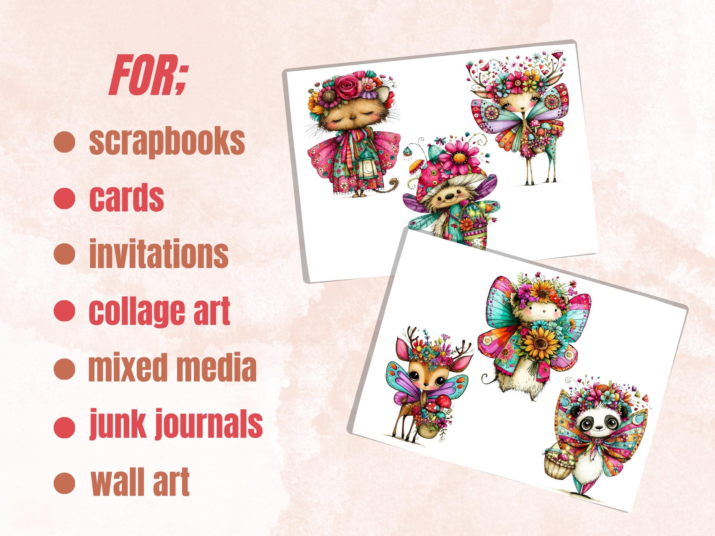 Fairy Animals Fussy Cuts & Clipart, Whimsical Fantasy Animal Cut Outs, Fairy Ephemera, Quirky Journal Scrapbook Kit, Magical Paper Craft