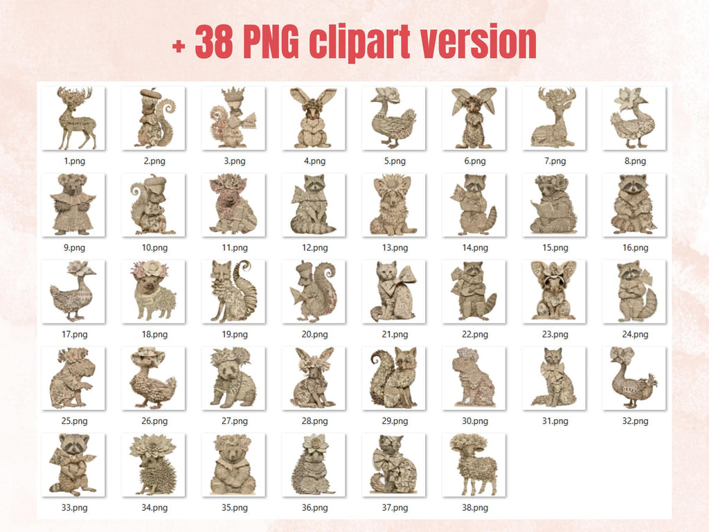 Paper Animals Fussy Cuts & Clipart, Printable Quirky Cut Outs, Animal Ephemera, Junk Journal Scrapbook Kit, Whimsical Paper Craft