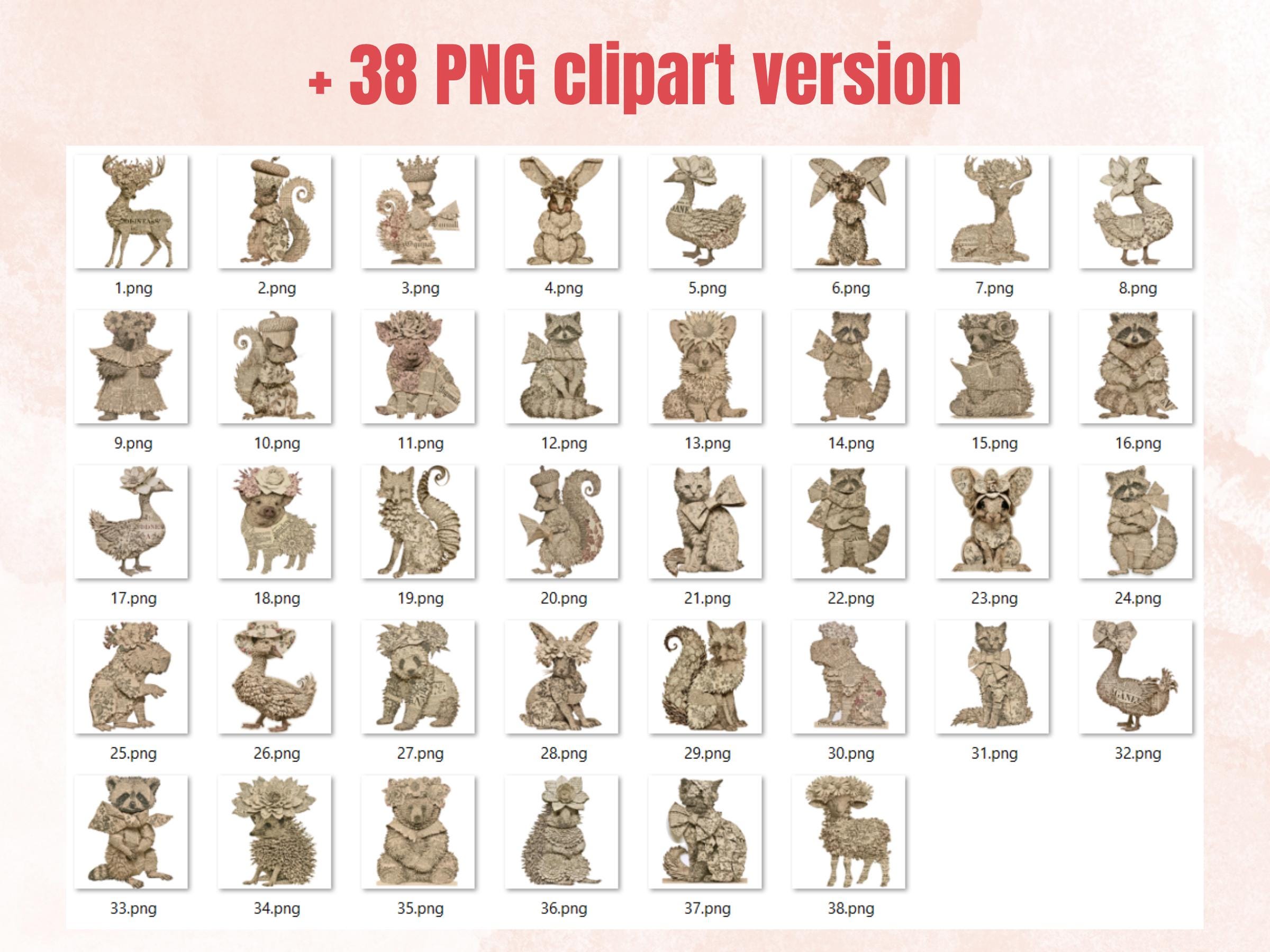 Paper Animals Fussy Cuts & Clipart, Printable Quirky Cut Outs, Animal Ephemera, Junk Journal Scrapbook Kit, Whimsical Paper Craft