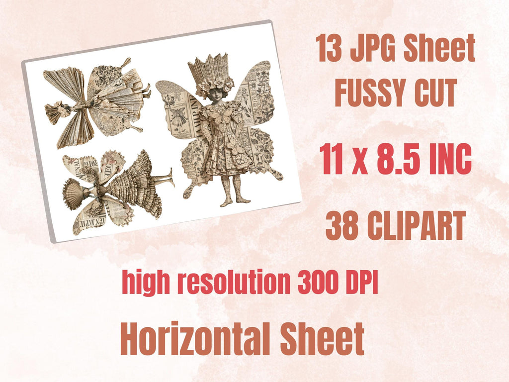 Paper Fairy Fussy Cuts & Clipart, Printable Whimsical Cut Outs, Fairies Ephemera, Junk Journal Scrapbook Kit, Fantasy Paper Craft