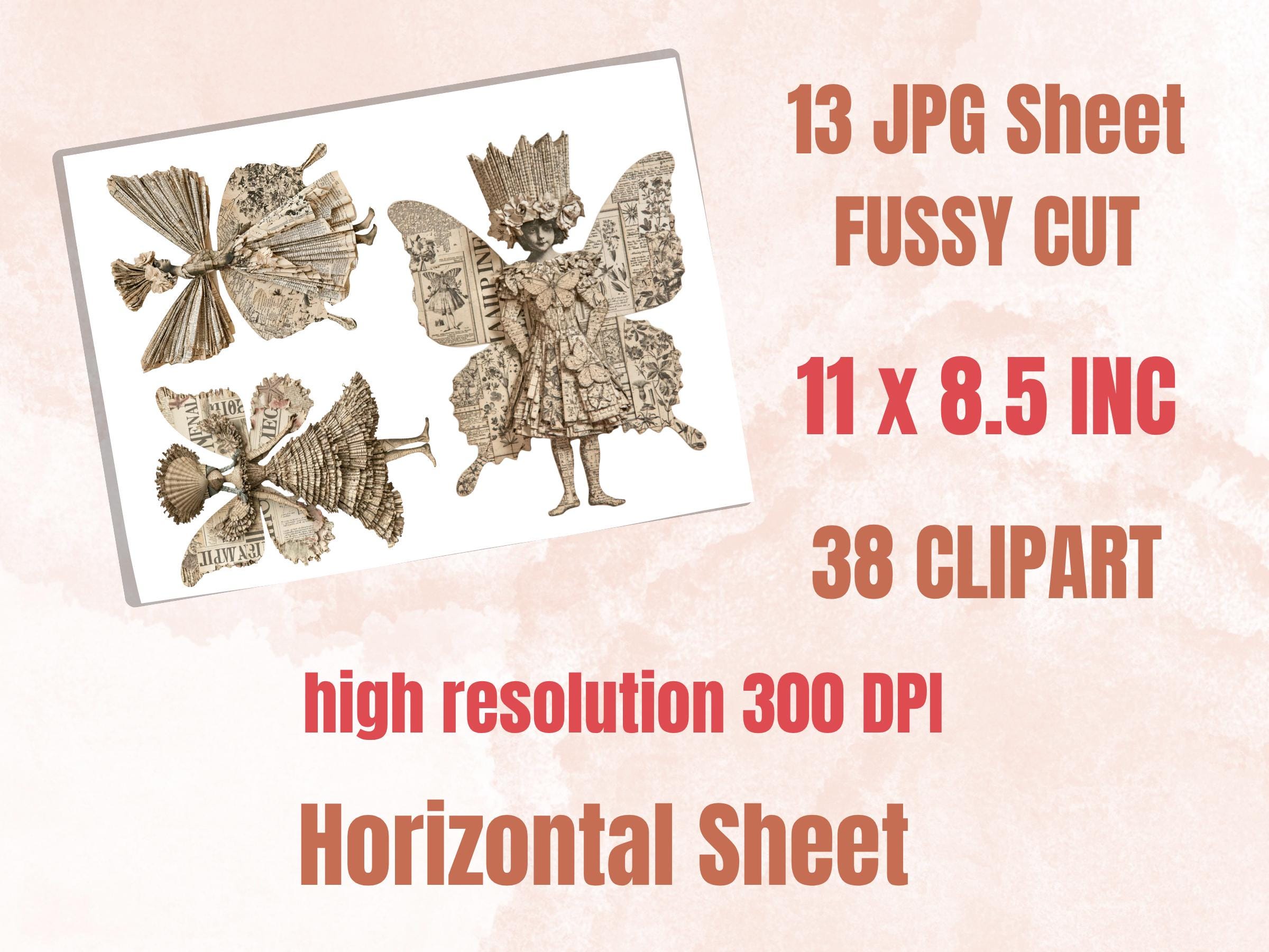 Paper Fairy Fussy Cuts & Clipart, Printable Whimsical Cut Outs, Fairies Ephemera, Junk Journal Scrapbook Kit, Fantasy Paper Craft