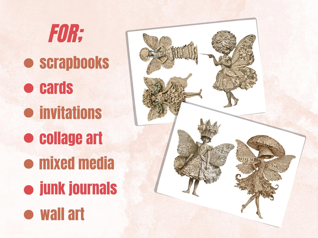 Paper Fairy Fussy Cuts & Clipart, Printable Whimsical Cut Outs, Fairies Ephemera, Junk Journal Scrapbook Kit, Fantasy Paper Craft