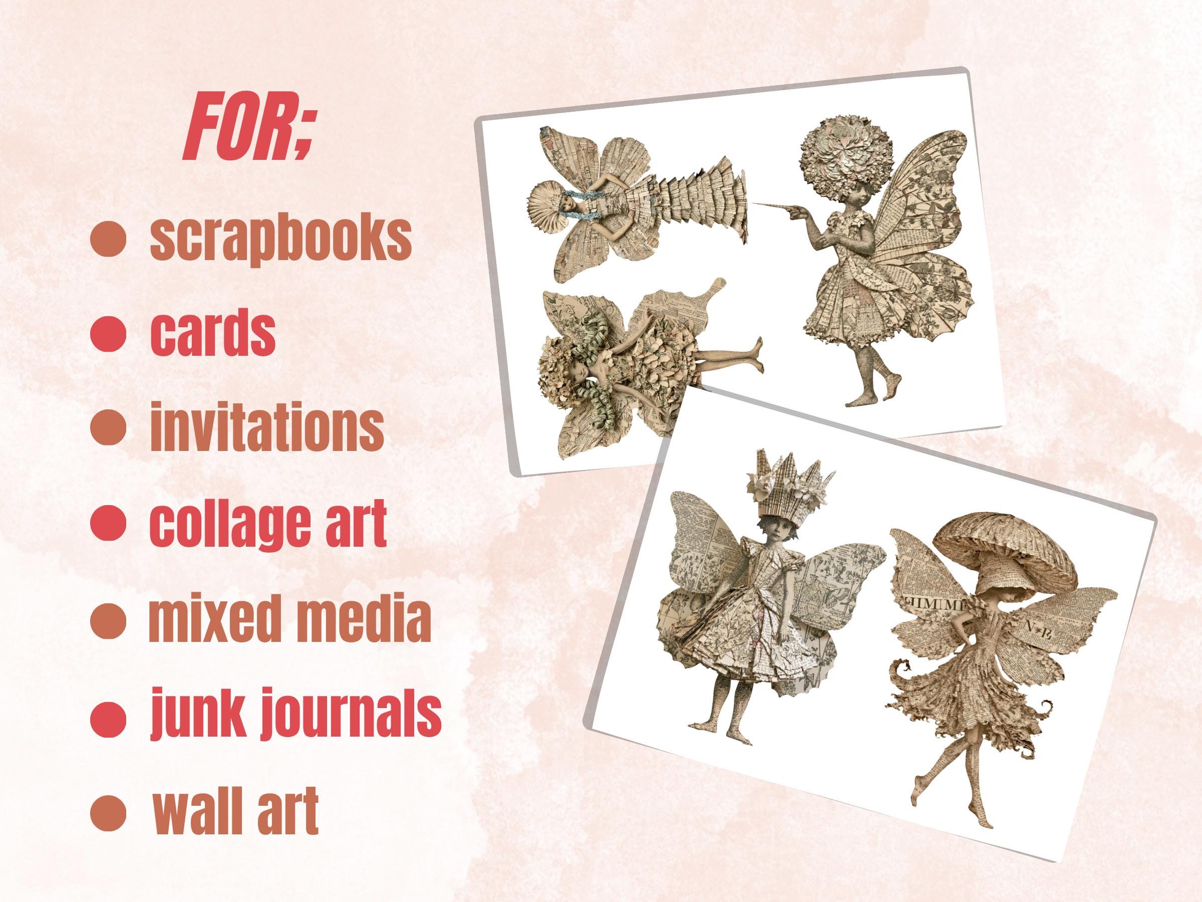Paper Fairy Fussy Cuts & Clipart, Printable Whimsical Cut Outs, Fairies Ephemera, Junk Journal Scrapbook Kit, Fantasy Paper Craft
